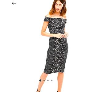 NWT Warehouse Off the Shoulder Premium Lace Pencil Dress